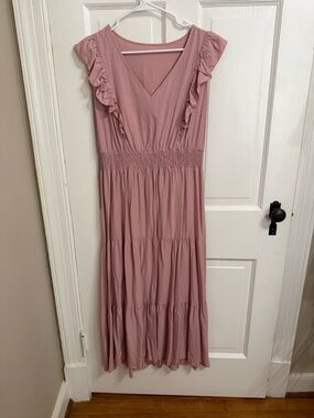 SHEIN Dusty Rose Ruffle Tiered V-Neck Maxi Dress